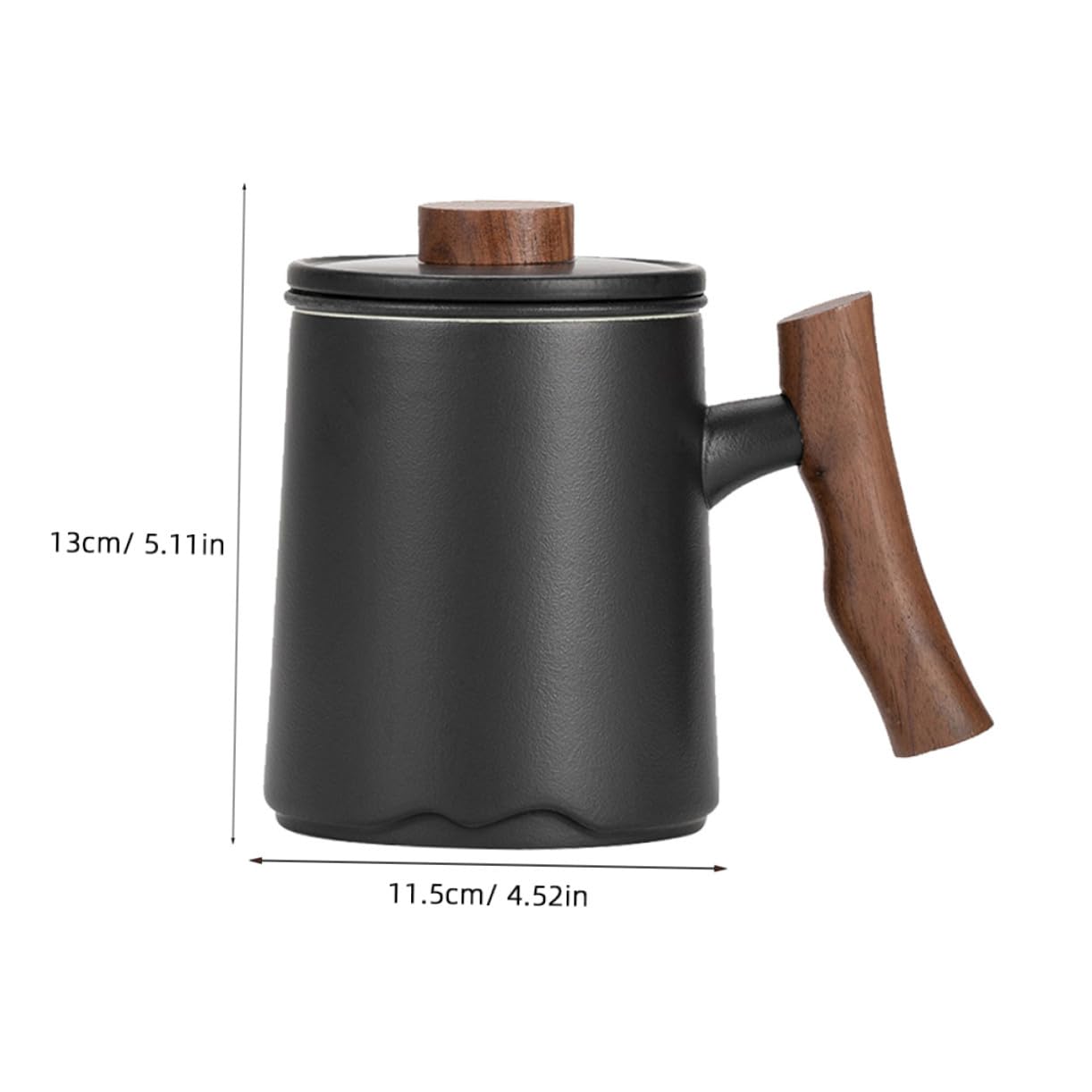 Keramik Teebecher 360ml Schwarz und Filter mit Holzgriff