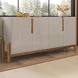 Aparador Buffet Sala Lizz 170cm com Pés de Madeira Maciça Off White/cedro