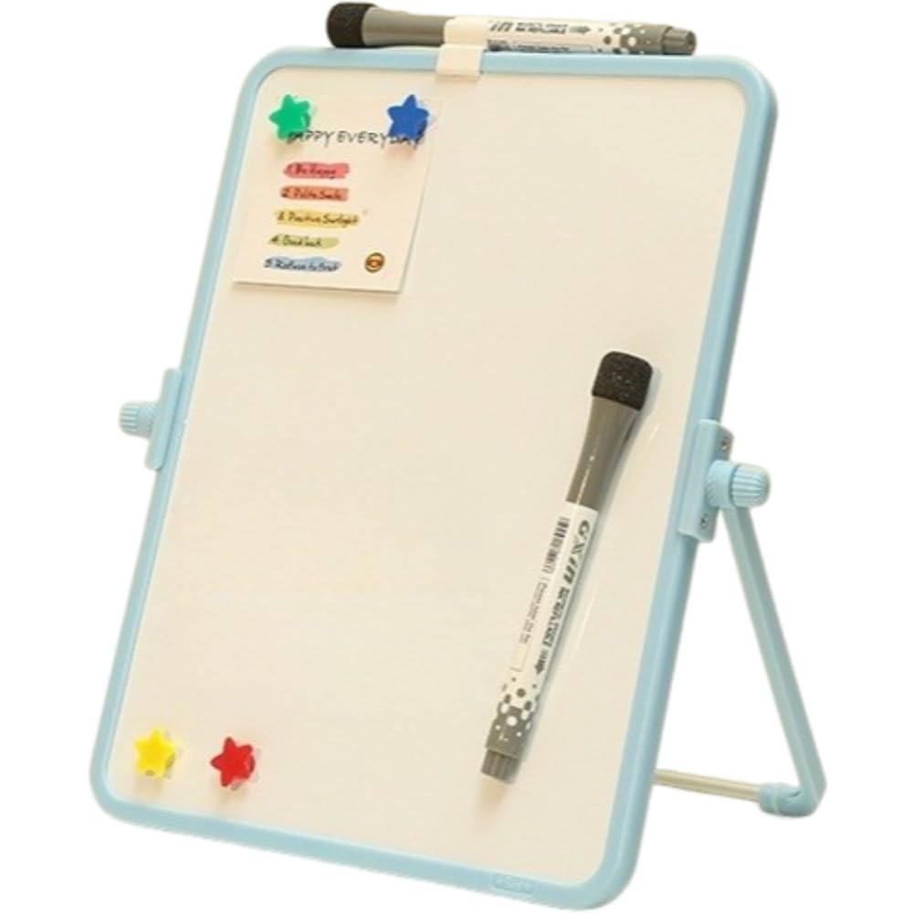 Double-Sided Magnetic Whiteboard - 21×28cm (8.3×11in) with Stand | Includes 2 Markers & 4 Magnets | Dry Erase Board for Office Home School (Blue)
