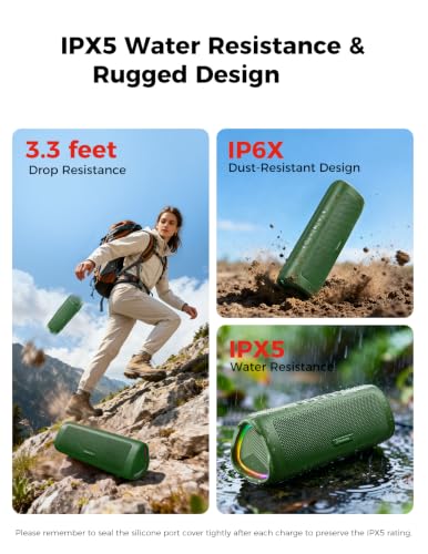 Image of Bluetooth Speaker, 20W HD Sound, Portable Wireless, IPX5 Waterproof, Up to 24H Playtime, TWS Pairing, for Home /Party /Outdoor /Camping /Beach Essentials, Electronic Gadgets, Birthday Gift (Green)