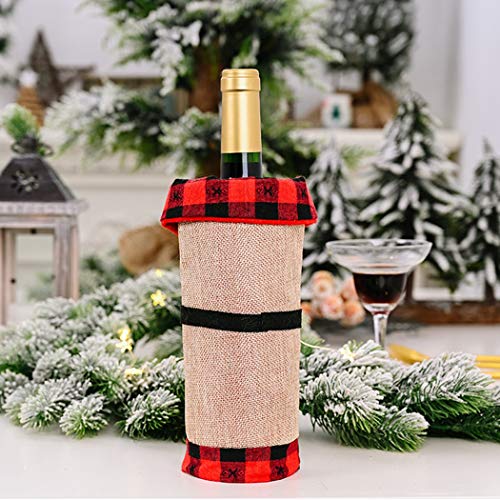 Outgeek – Saco de garrafa de vinho xadrez decorativo de Natal 2 peças