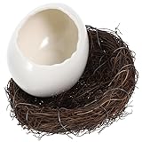 NIYANGLE Bol Para Postres Con Forma De Cáscara De Huevo Mediano De Cerámica Blanca, Diseño Con Nido, Adecuado Para Gastronomía Molecular y Servir Postres, Aperitivos o Platos Fríos, 1 Unidad Con Base