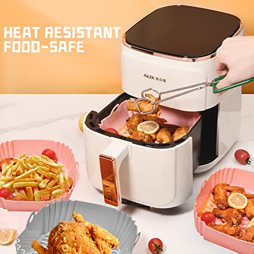 2 Pcs Air Fryer Square Silicone Liners, 8 Inch For 4 To 7Qt Reusable Silicone Pot For Air Fryer Basket Easy Clean Or Oven Microwave Air Fryer Accessories Basket (Grey+Pink) #TOP2