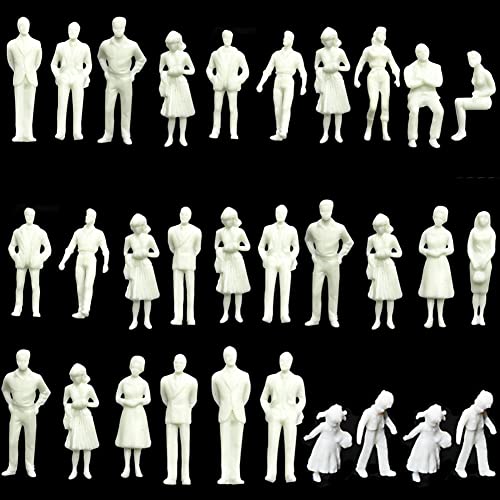 Natumer 30Pcs Unpainted Tiny People Figures 1:25 Scale Model Trains Architectural O Scale Sitting And Standing Miniatures Figures #TOP22