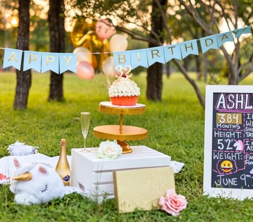 Image of Happy Birthday Banner Birthday Party Supplies Garland Decorations Birthday Signs Nursery Hanging Decor (Light Blue)
