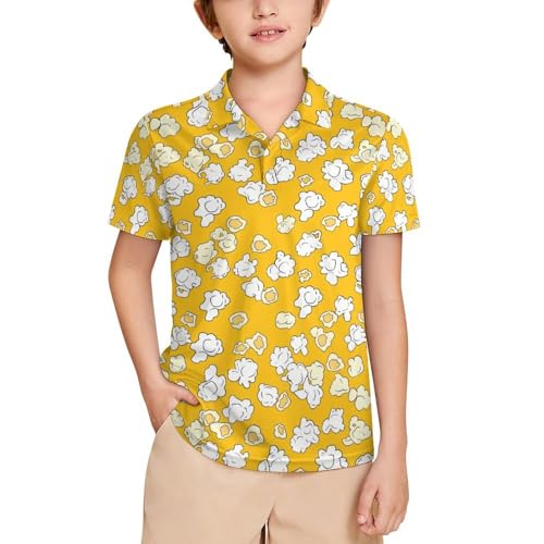 Boys' Classic Polo Shirts Short Sleeve Moisture-Wicking Golf & Tennis Shirts for Youth Teens Popcorn