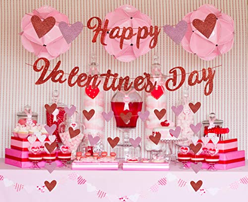 Image of FestikoHappy Valentines Day Banner, Red Glittery Valentines Day Party Decorations, Valentines Day Garland, Valentines Photo Props, Heart Decorations, Wedding Anniversary Party, Valentines Day
