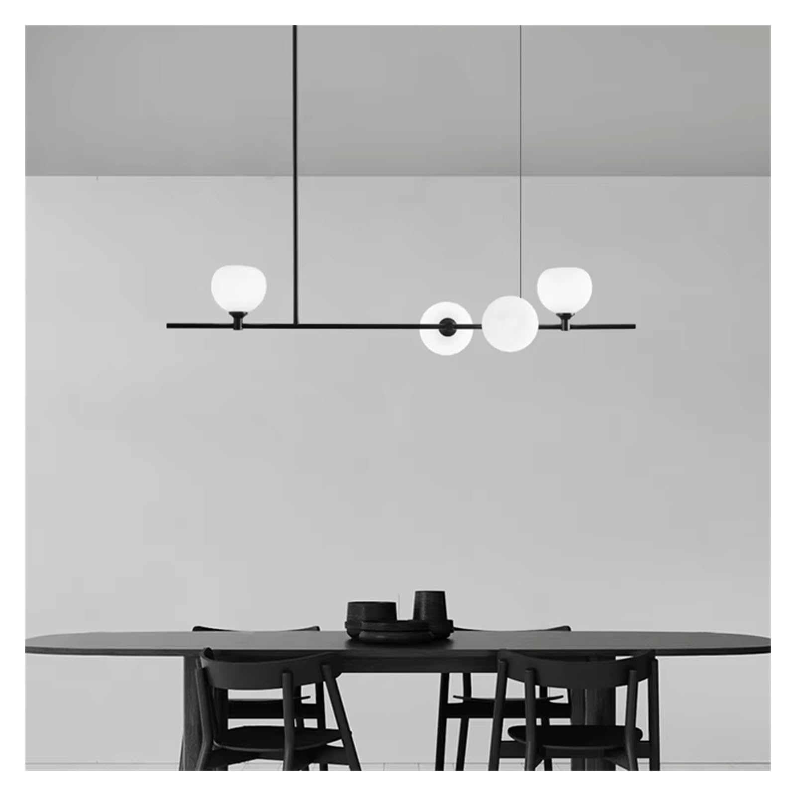 ASerZenith Nordic Copper Pendent Lamp For Dining Room Kitchen Black Body White Glass Led Chandelier(Warm White-L100Cm)