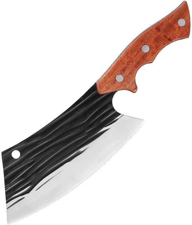 Meat Cleaver,Cleaver Knife 7.1 Inch Forged Kitchen Chef Knives Laser Pattern High Carbon Clad Steel Meat Fish Fruit Vegetables Slicing Butcher Cleaver Knife (Color : Forged Knife)