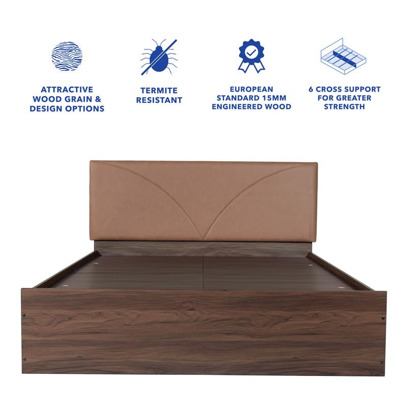 Image of Amazon Brand - Solimo Bed | 1 Year Warranty | Double Bed, Queen Size, Tada Premium Upholstery, Comfortable Seating Height Bed, Non-Woven Base & 3mm MDF, Walnut Colour (Melamine Finish)