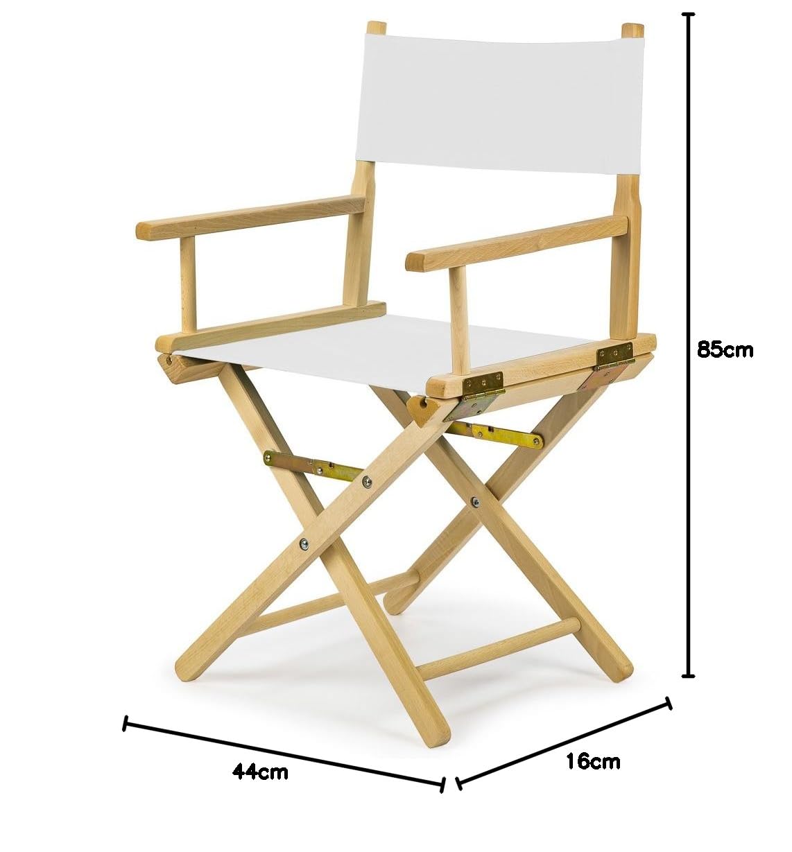 Sedia da regista, pieghevole, in legno di faggio, con schienale, rivestimento bianco, ergonomica, salvaspazio, fino a 120 kg, per balcone, giardino, campeggio, interni ed esterni