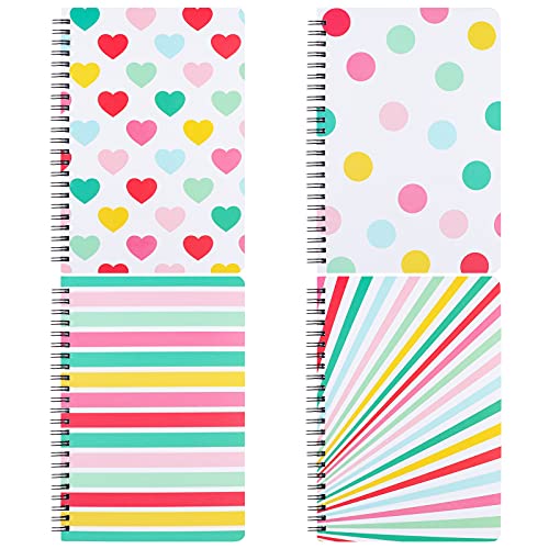 4 Pack Spiral A5 Hardcover Rainbow color Notebooks, Printed Coil Ruled Notepad with Lined, Classroom Note Drawing Paper Diary Travel Journal Memo Planner for School Office,80 Sheets/160 Pages Cover