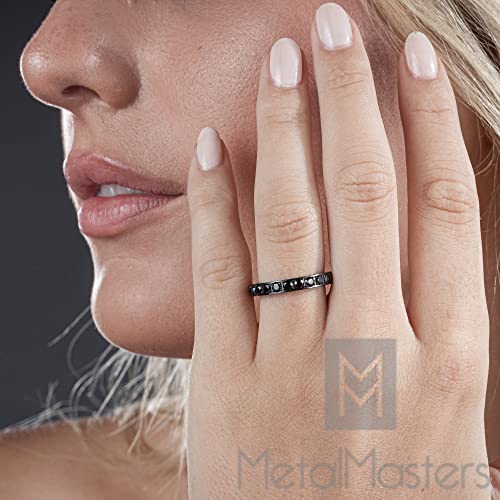 3MM 1.75Ct Womens Black Titanium Eternity Engagement Band Wedding Ring Black Pave Set Cubic Zirconia4