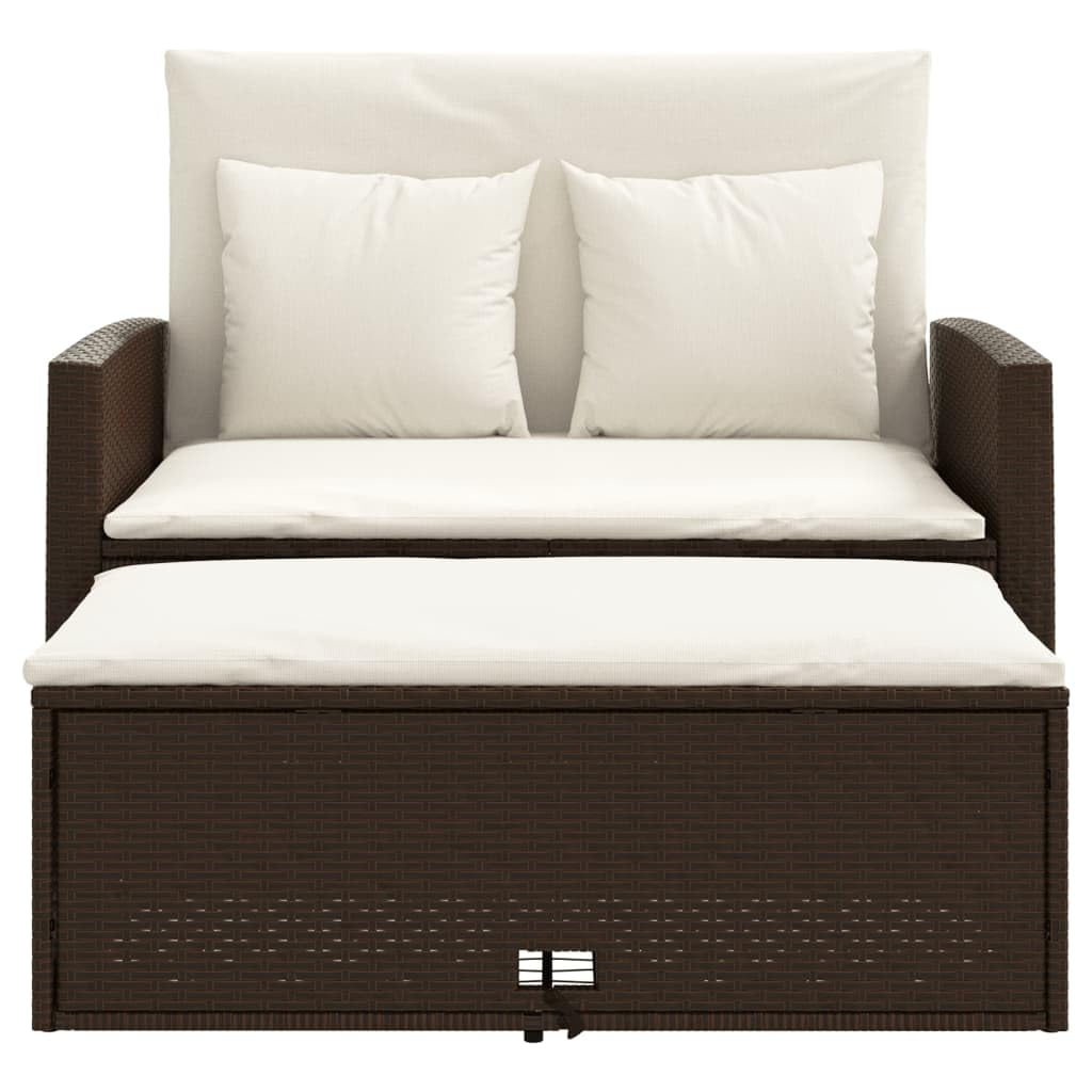 Divano da Giardino 2 Posti, in Polyrattan e Acciaio, Design Trasformabile, Set Giardino Esterno, Salotto da Giardino, per Terrazzo e Patio, Colore Marrone, 115x75x91 cm
