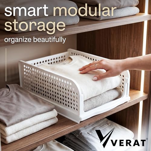 Image of VERAT 4 Pieces Storage and Organisers /Wardrobe Organizer Storage /Plastic Wardrobe /Cloth Adjustable for Foldable /Clothes Organizer Foldable Shirt /Almirah /Cupboard /Cupboard Stackbale Clothes(White)