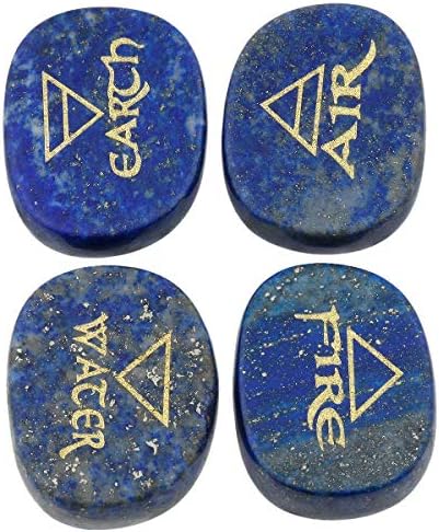 mookaitedecor Lapis Lazuli Reiki Stones, Engraved Triangle Symbols Polished Chakra Palm Stone for Crystal Healing Wiccan Gifts
