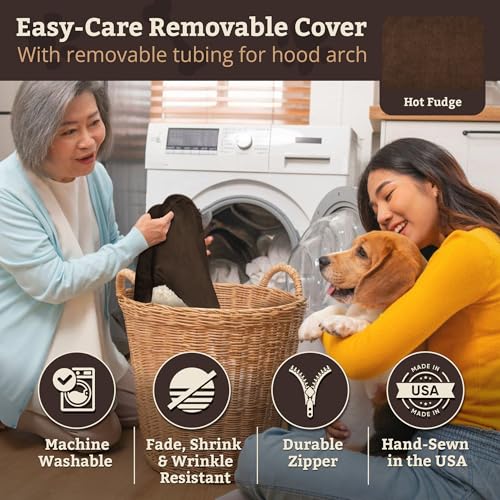 Image of Snoozer Cozy Cave Dog Bed, Round Covered Dog Bed, Hot Fudge (S)
