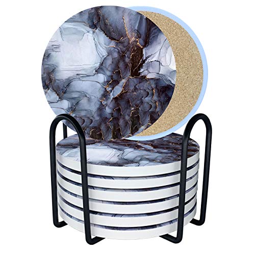 LuenHego Untersetzer Gläser 8er Set Saugfähige Keramik Untersetzer mit Korkboden/Metallhalter, Design Glasuntersetzer für Heimdekoration… – Ansicht 1