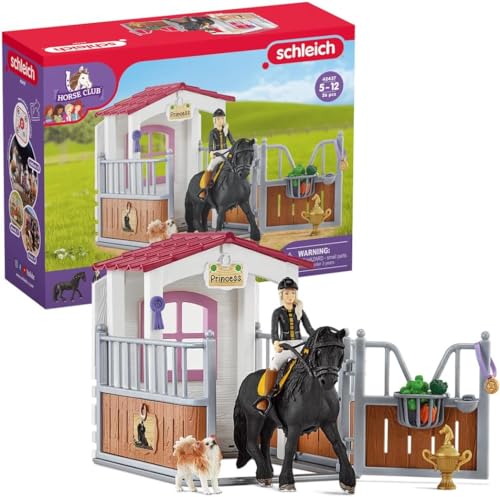 SCHLEICH Horse Club, 26 PC Tori and Princess Horse Toy Stall Playset with Dog Figurine and Accessories, Realistic