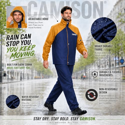 Image of Mens Raincoat Suit with Pant Set Eluxia Series | Waterproof Lightweight Breathable Rain Wear | Elastic Cuff & Waterproof Zipper Raincoat for men waterproof