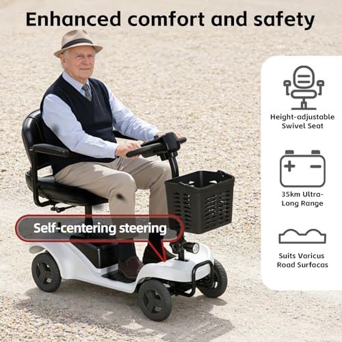 Image of Mobility Scooters for Seniors,4 Wheel Mobility Scooter,28 Miles Range,300LBS Capacity,Easy to Fold,24V /25AH,with LED Headlights and Basket,Charger Included,Silver