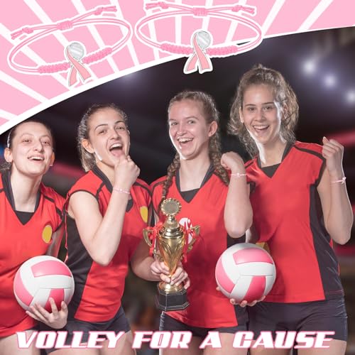 20 Pcs Breast Cancer Bracelets Pink out Volleyball Ribbon Bracelets Breast Cancer Awarenes Adjustable Cord Ribbon Gifts for Women2