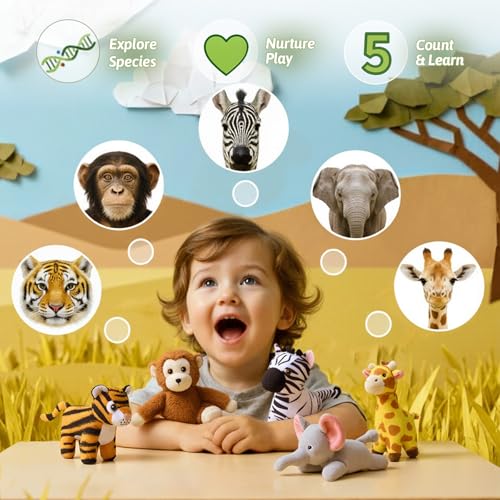 Image of Mini Zoo Stuffed Animals Set - 5 Soft Safari Animals with Carry House 9.8 inch | Ultra-Soft, Safe, Travel-friendly, Educational, Gift Ready