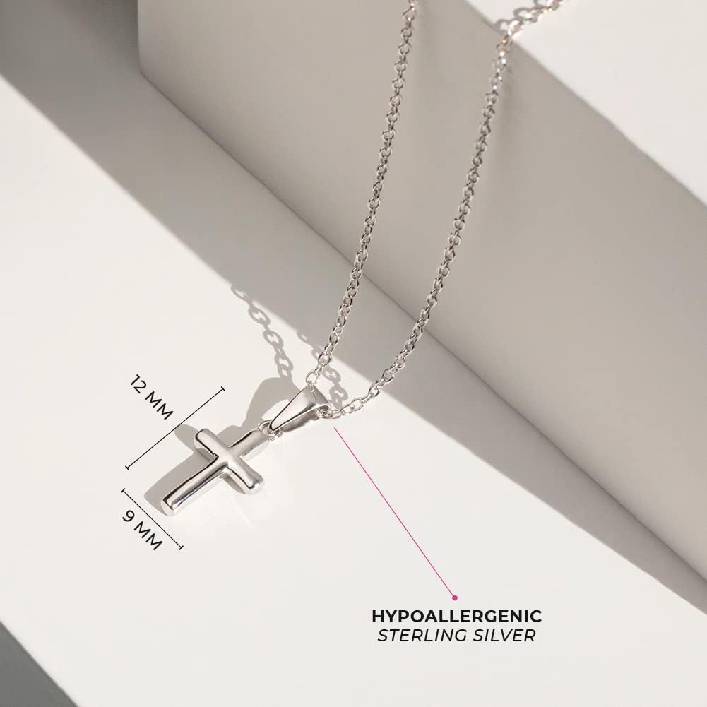 925 Sterling Silver 16" Little Cross Pendant Necklace for Children & Preteens - Polished Small Cross Charm Necklaces for Babies & Infants - Classic Religious Jewelry for Little Girl's Accessory - Image 4