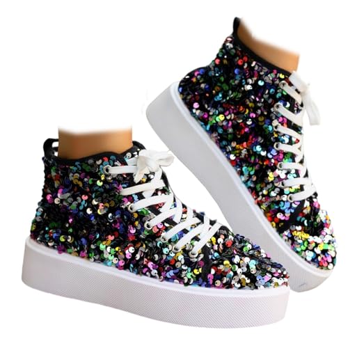 Womens Glitter Sneakers Casual Lace up Sneakers Sparkly Shoes Rhinestone Bling Wedding Bridal Shiny Sequin Shoes