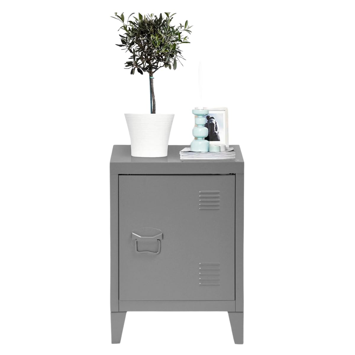 FurnitureR Armadietto portaoggetti piccolo armadio in metallo con ante a filo, 2 scomparti, per garage, ufficio, grigio, 30,5 x 40,5 x 57,5 cm