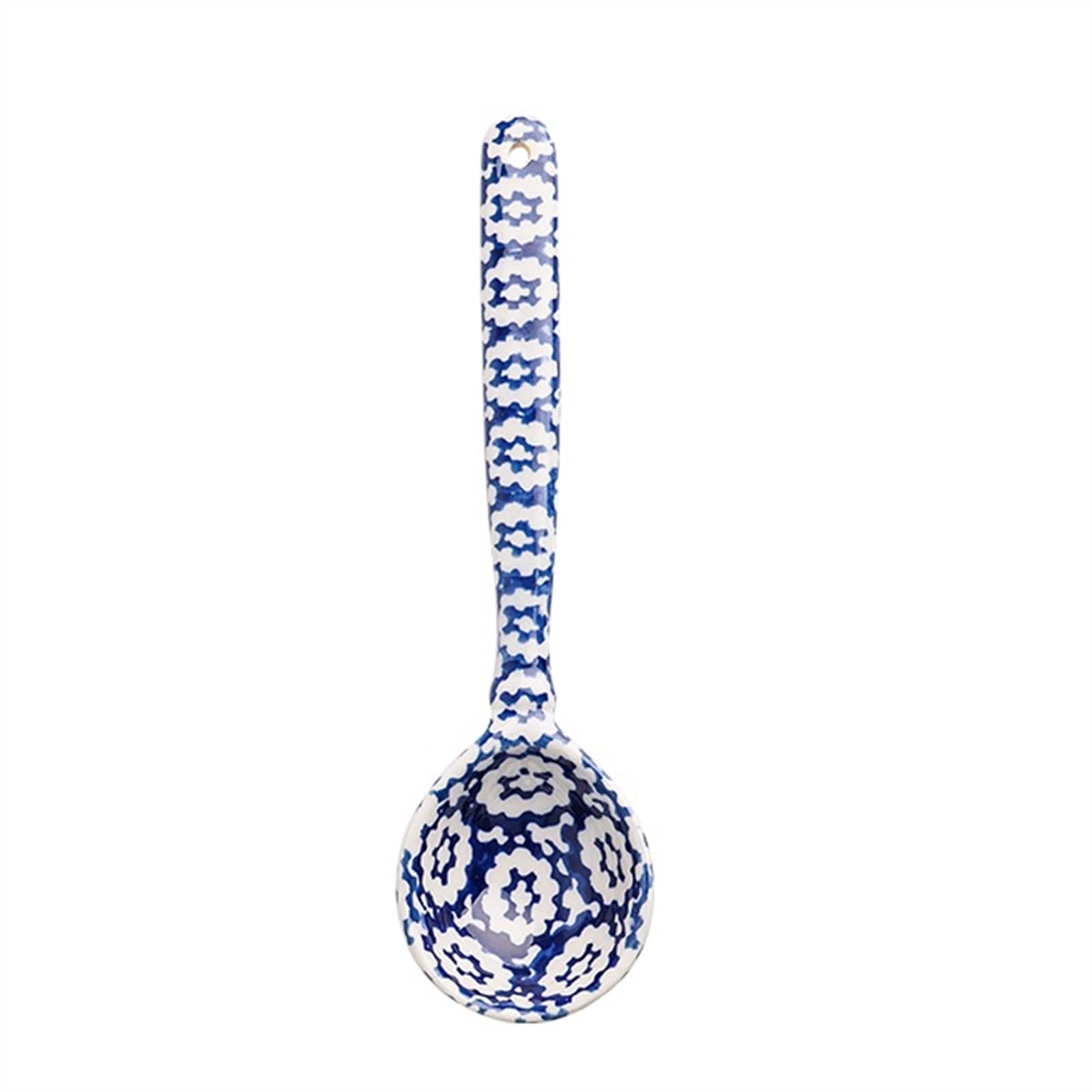 Cucharas de cerámica japonesas, Cuchara Grande de Porcelana, Cuchara Redonda de Mango Largo de cerámica, Cuchara para Sopa asiática, 1 Cuchara para Servir (Azul)