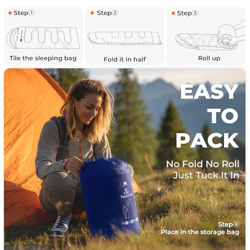 Bolsa de dormir para adultos y niños 3-4 temporadas, bolsa de dormir ligera impermeable y compacta para camping con saco de compresión miniatura 4