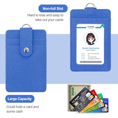 Image of Conisy ID Badge Holder with Retractable Lanyard, Vertical PU Leather ID Badge Card Holder with 2 Card Slots for Women Men (ID Badge Holder Navyblue)
