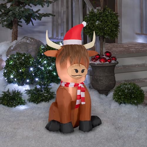 Highland Cow in Santa Hat Holiday Outdoor Inflatable