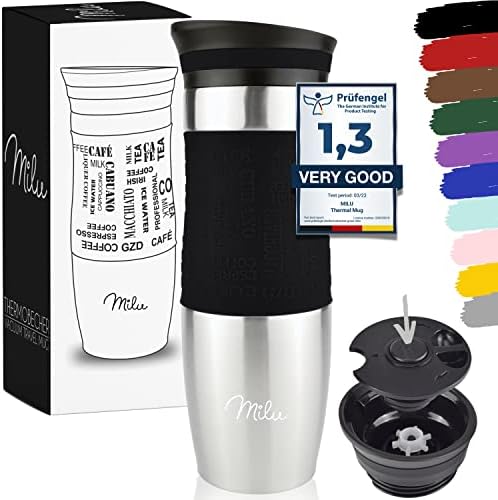 Milu Thermo Mug 370ml 450ml Insulated Mug Coffee Mug to go - 100% Leak Proof - Stainless Steel Drinking Mug - Car Mug Double Wall Insulation - Thermo Mug - Travel Mug - (Grey, 370ml)