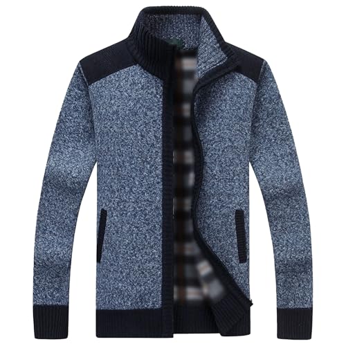 Men's Loose Fit Knitted Zipper Sweater Fashion Stand Collar Spring Sweater Cardigan Warm Stretch Sweaters