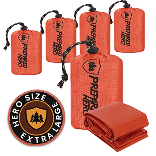 Prepared Hero Survival Bag - 4 Pack - Emergency Sleeping Bag, Thermal Bivy Sack for Camping, Hiking, Outdoor. Lightweight, Portable, Survival Shelter.