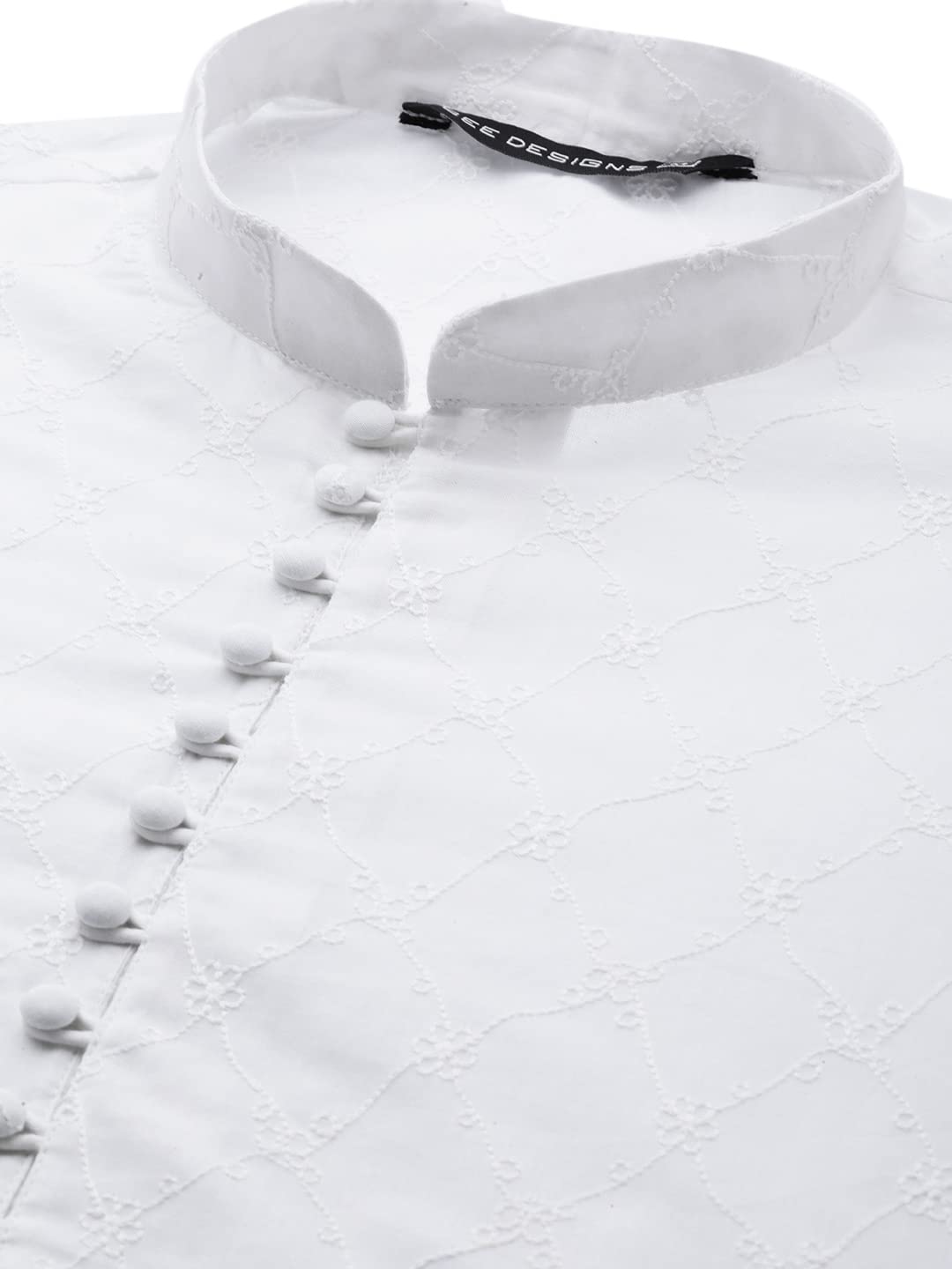 See Designs Mens Kurta | Specially Crafted And Designed For The Eid Festival White Cotton Embroidered Kurta With Pajama Set Mandarin Collar Long Sleeves Chikankari Kurta | Sdkt109201Xl