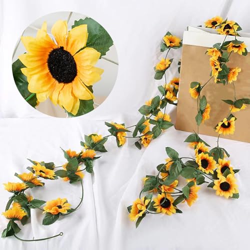 BSITSSS 2 PCS Guirlande de Tournesols Artificiels, 2.3m Fleur de Tournesol Guirlandes, Guirlande Fleurs Artificielles Tournesols, Couleurs Vives Fleur...