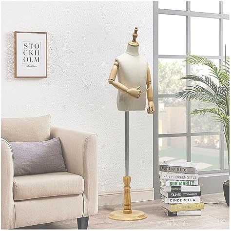 Adjustable Kid Dress Form Mannequin Torso for 4-5 Years, Toddler Sewing Display with Wooden Base, Perfect for Window Shop & Craft Projects, Height Adjustable