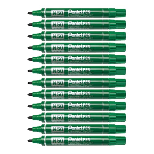Pentel N50 Permanent Marker, 1.5-2 Mm Bullet Tip - Green, Pack Of 12