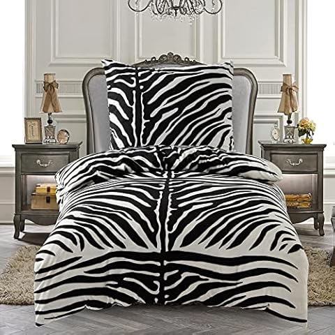 Hengwei Winter Fleece Bed Linen 135 x 200 cm 2-Piece Set Fluffy Bed Linen Sets 2-Piece Warm Bed Linen Cosy 2-Piece Bed Linen 135 x 200 cm with Pillowcase 80 x 80 cm, Black White Cover
