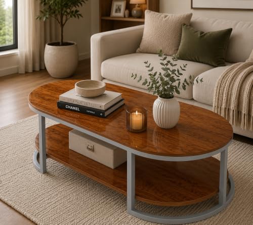 Image of Coffee Tables for Living Room Modern Coffee Table Oval Sofa Table Center Tables for Living Room 2 Tier Side Table Small Apartment Home Furniture Black Gold 2T (Gry Brown)