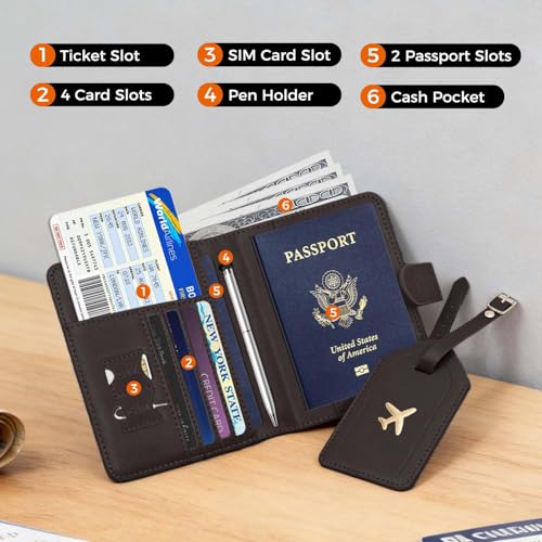 Image of Melsbrinna Rfid Passport Holder for Travel women /Men Set Travel Suitcase Tag, Cute Passport Wallet Rfid Blocking Card Slots, Rfid Passport Cover /CaseTravel Wallet, new black, 0.9 x 5.7 x 4.6 inches