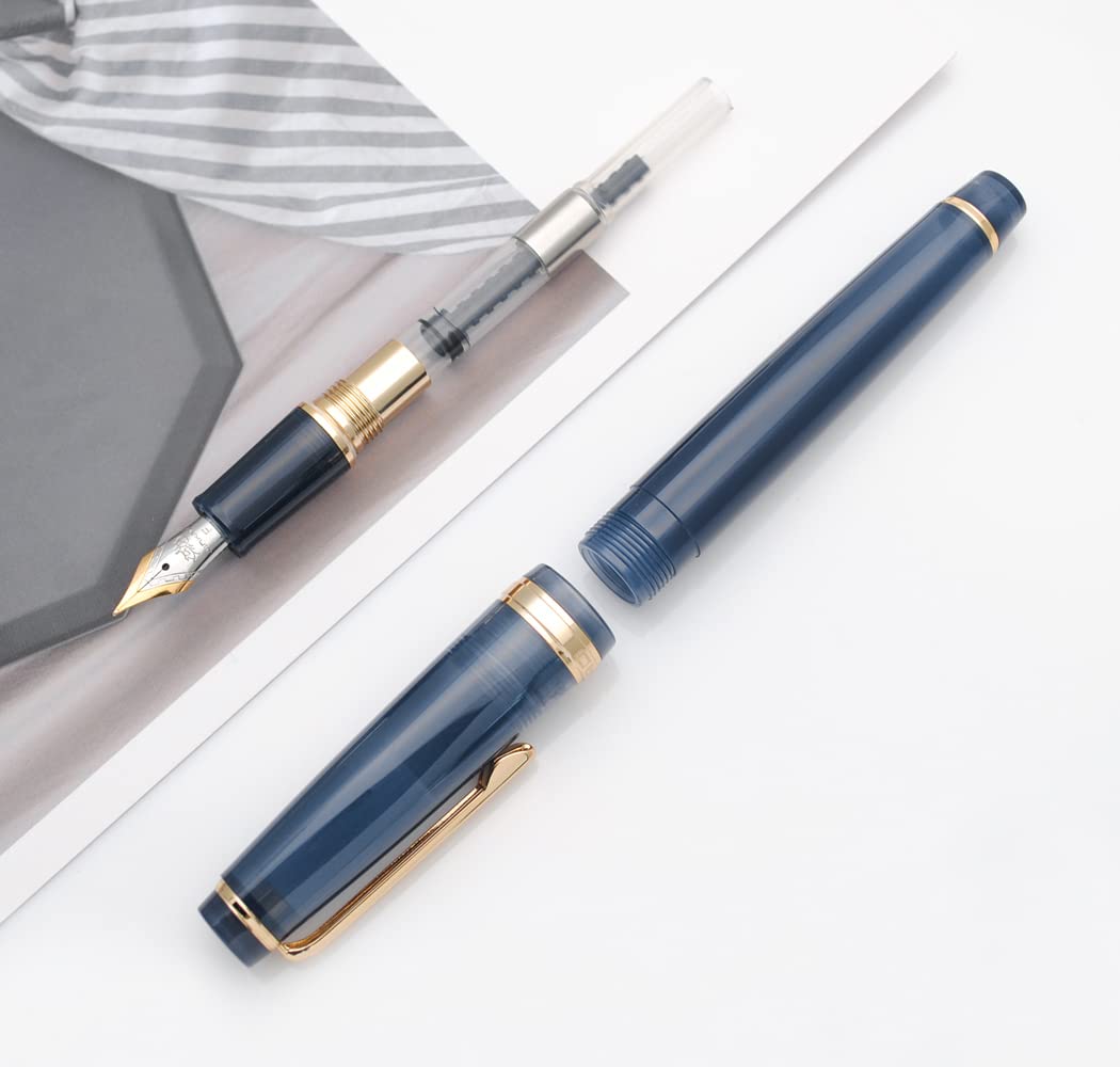 JINHAO 82 Celluloid Fountain Pen Acrylic Ink Pen with Ink Converter (Fine Nib, Gold Clip-Caribbean Sea Blue) - Image 4