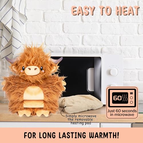 Image of Brown Highland Cow Microwavable & Weighted Stuffed Animals - Unscented Heatable Plush Doll, Cute Cow Plush Toys Gifts for Girls Boys and Kids, Happy Fuel