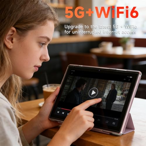 Image of WUIUHOU 10.1 Inch Android 15 Tablet, 8GB RAM 32GB Storage, HD IPS Display, 5G WiFi 6,6000mAh Battery, Dual Camera for Video Call, Tab with Case & Stylus Pen for Work /Study Tablet with case (Pink)