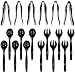 Disposable Plastic Serving Set - 18 Black Utensils, 6