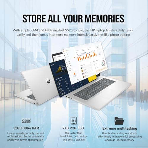 Image of HP Laptops 17 Inch, 17.3 inch Laptop Computer, HD+ Large Screen, Intel Core i3 (8-Cores), 32GB RAM 2TB SSD, Windows 11 Pro, 10 Key Number Pad, Wi-Fi 6, USB-C