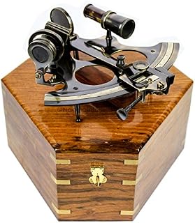Nagina International Antique Nautical Brass Maritime Sextant With Premium Solid Hard Wood Crafted Box | Sailor's Pirate Decor Gift